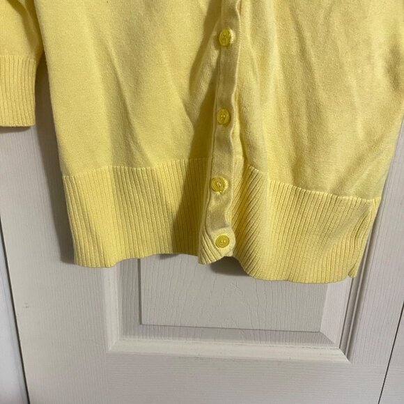 AB Studios Womens Yellow Button Up Ribbed Trim Academia Cardigan Sweater Small - Picture 3 of 6